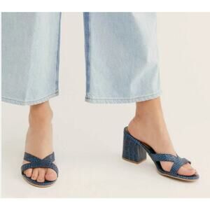 Free People Charlie Croc V Heels Leather Blue Slip-on Sandals Size 40/ US 9.5